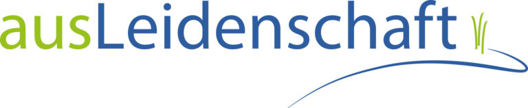 Logo ausLeidenschaft mit grün-blauer Schrift
